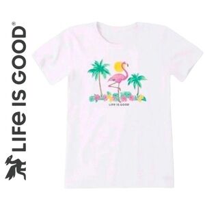 Life is Good Cloud White Flamingo Crewneck Tee Women Size Large NWT
